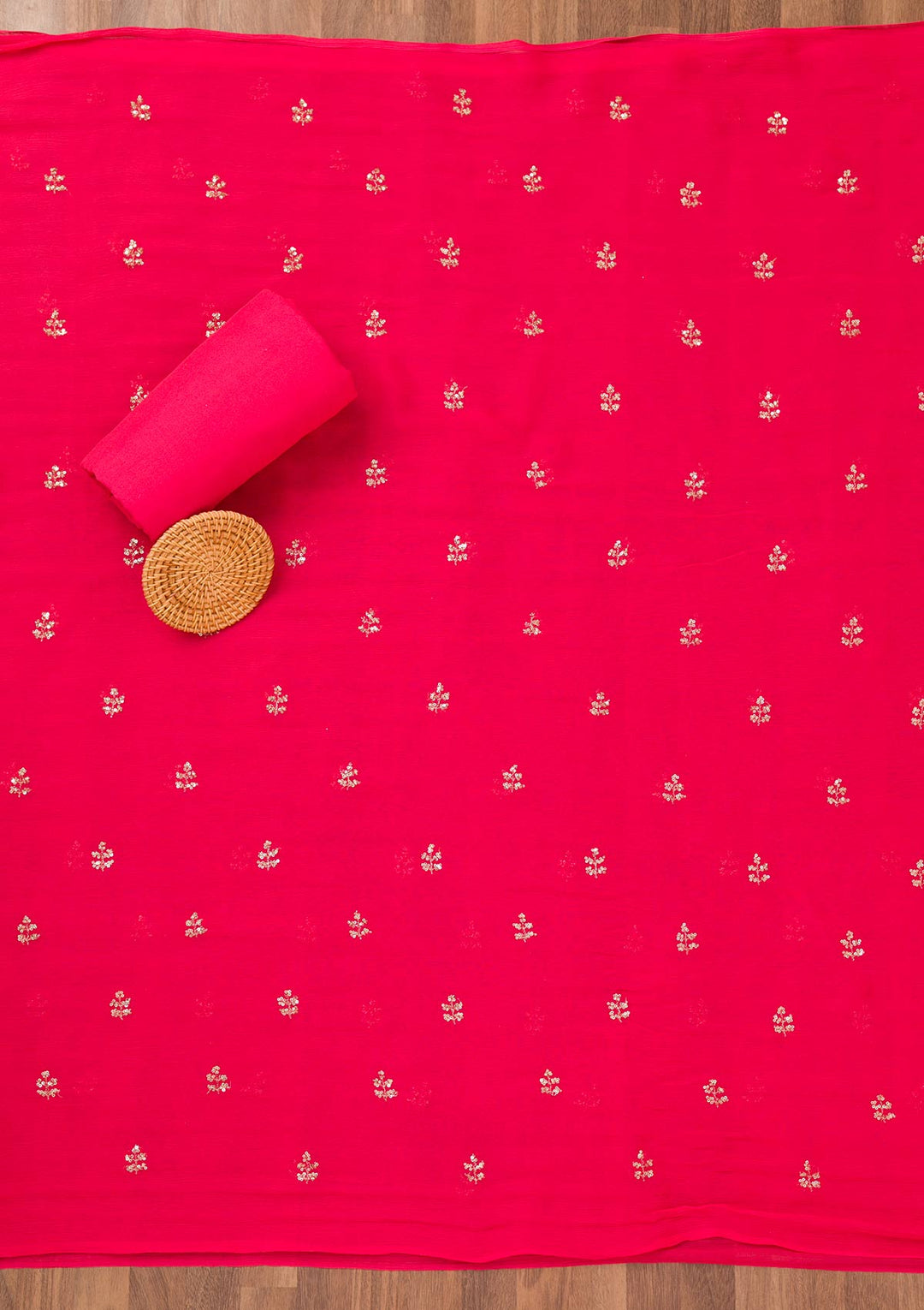 Rani Pink Zariwork Semi Crepe Unstitched Salwar Suit