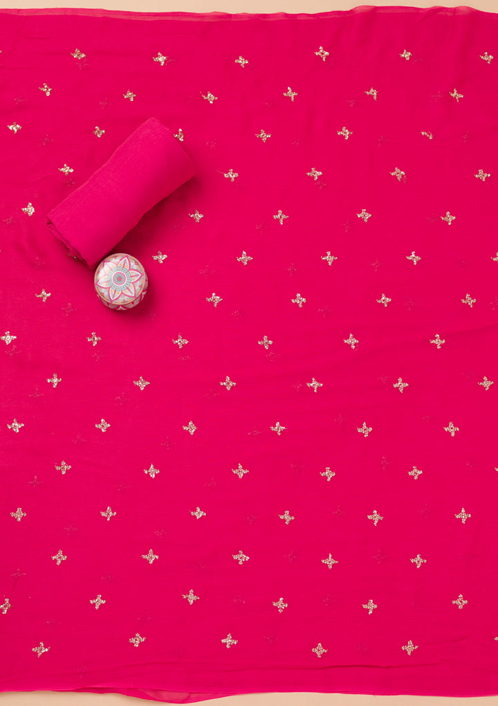 Rani Pink Zariwork Semi Crepe Unstitched Salwar Suit