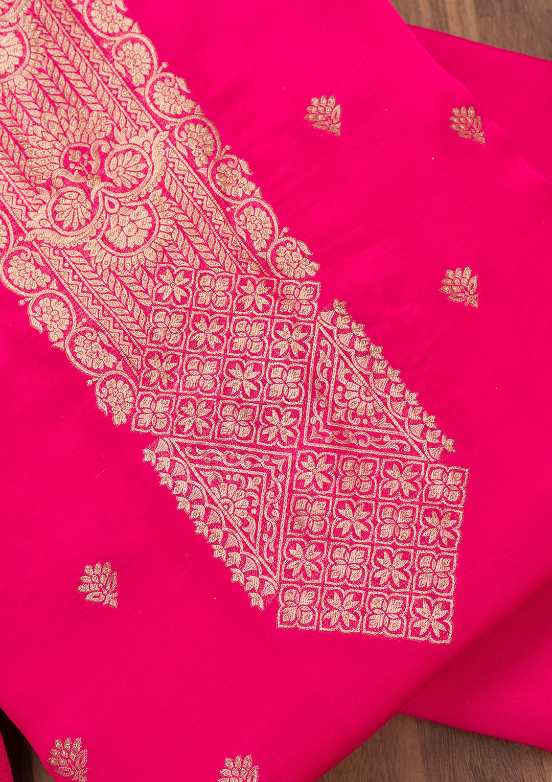 Rani Pink Zariwork Semi Crepe Unstitched Salwar Suit