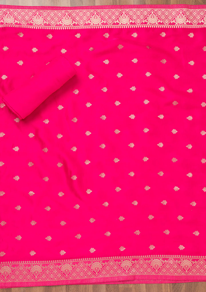 Rani Pink Zariwork Semi Crepe Unstitched Salwar Suit