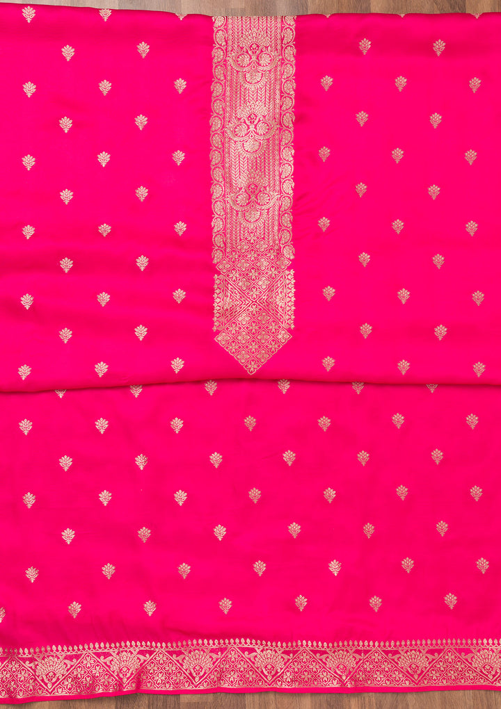 Rani Pink Zariwork Semi Crepe Unstitched Salwar Suit