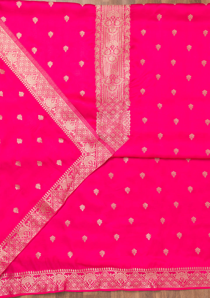 Rani Pink Zariwork Semi Crepe Unstitched Salwar Suit