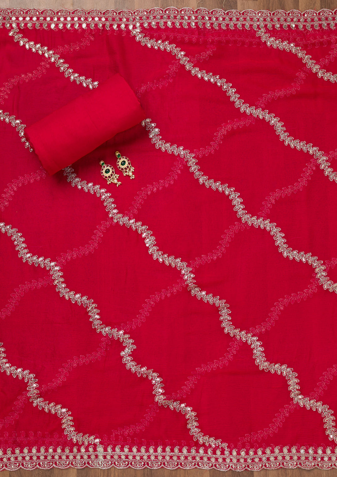 Rani Pink Zariwork Semi Crepe Unstitched Salwar Suit