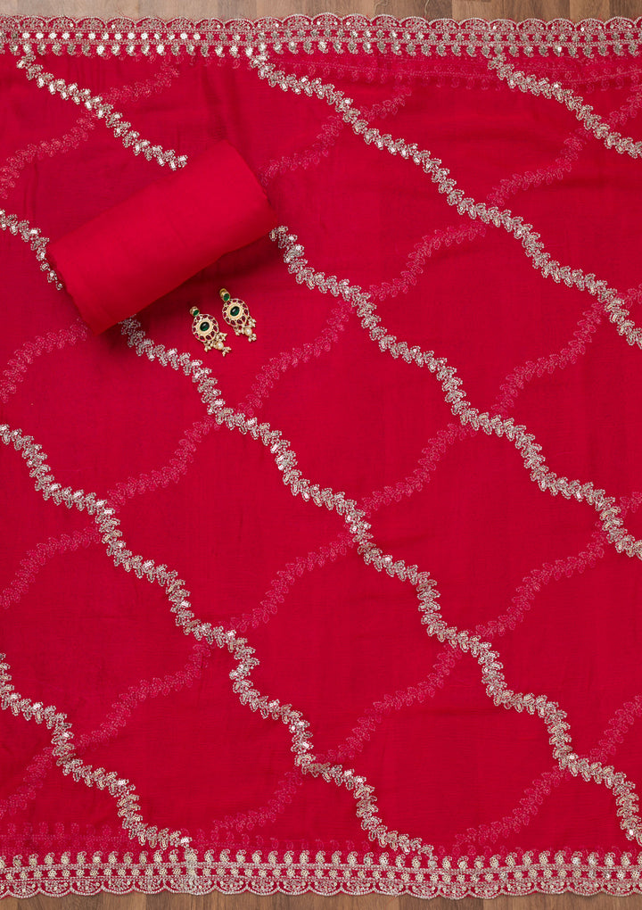 Rani Pink Zariwork Semi Crepe Unstitched Salwar Suit