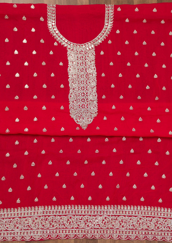 Rani Pink Zariwork Semi Crepe Unstitched Salwar Suit