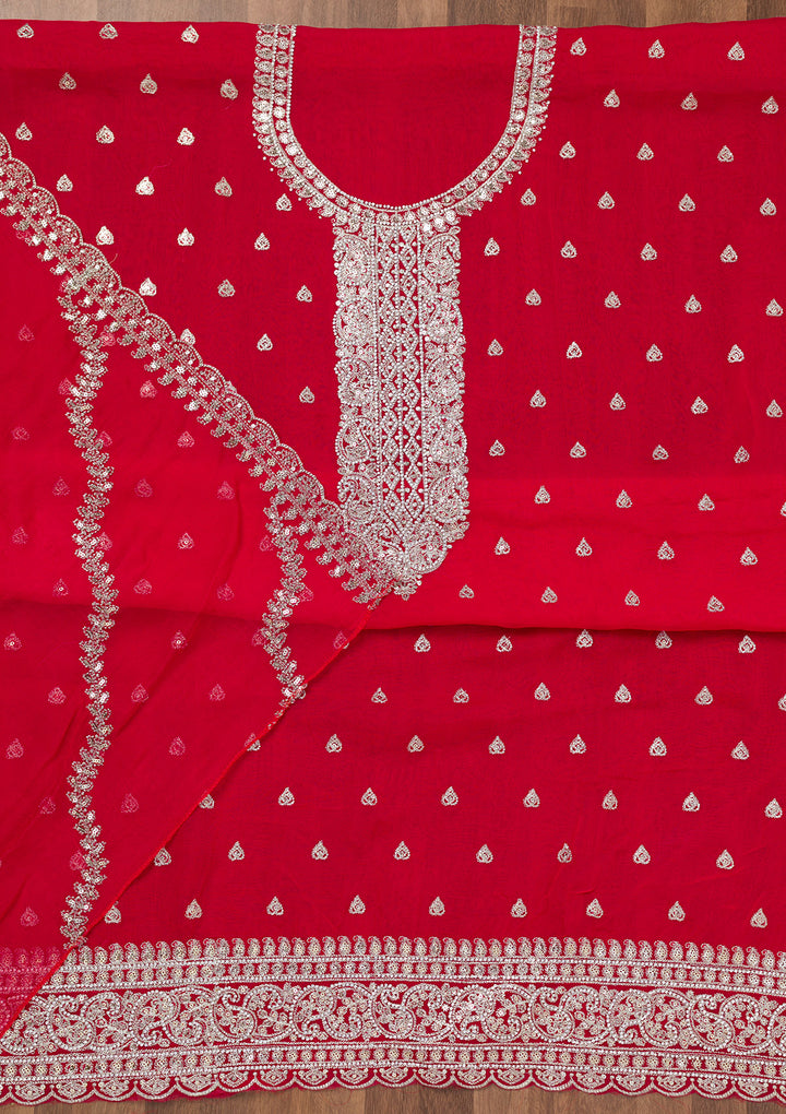 Rani Pink Zariwork Semi Crepe Unstitched Salwar Suit