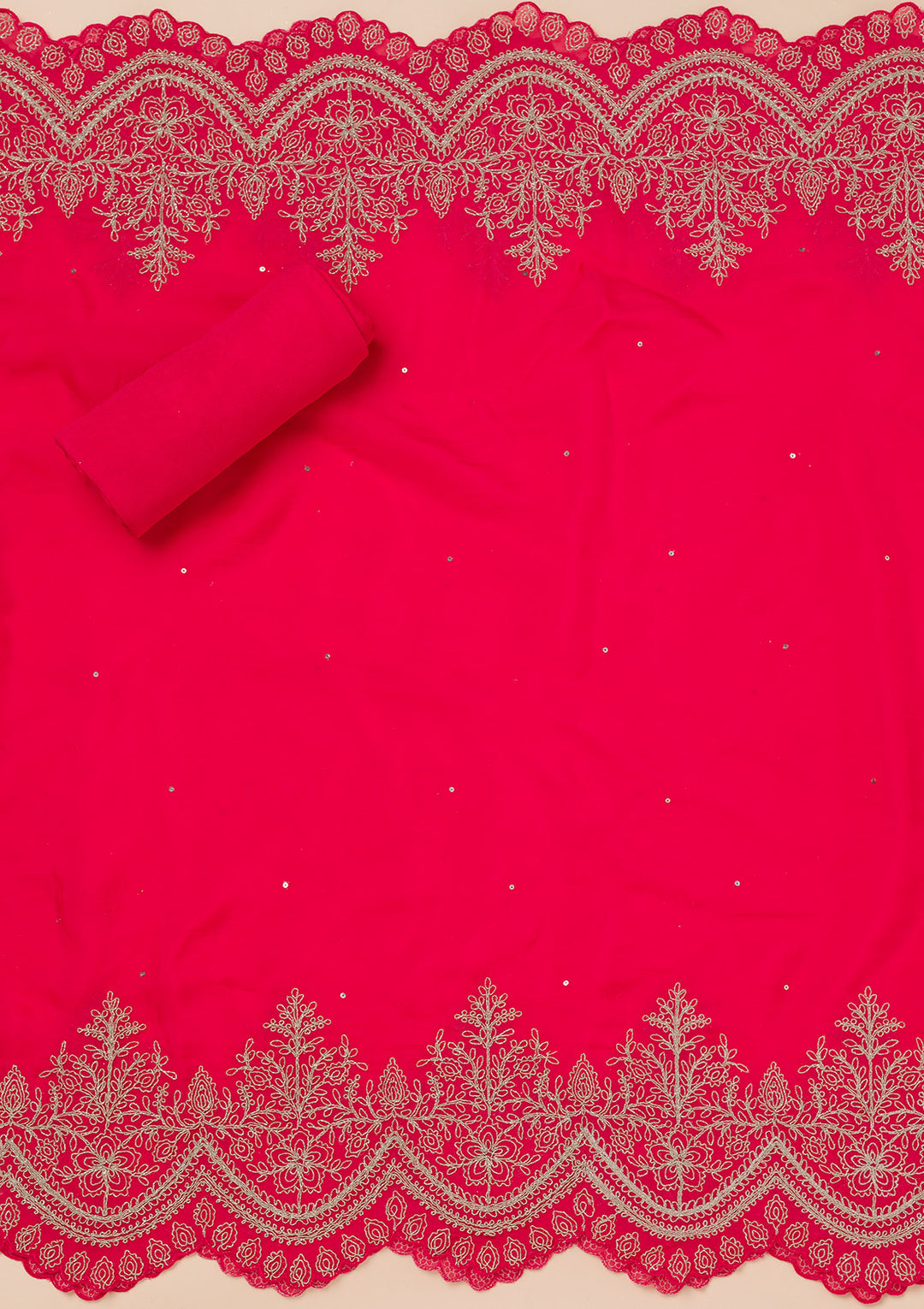 Rani Pink Zariwork Semi Crepe Unstitched Salwar Suit