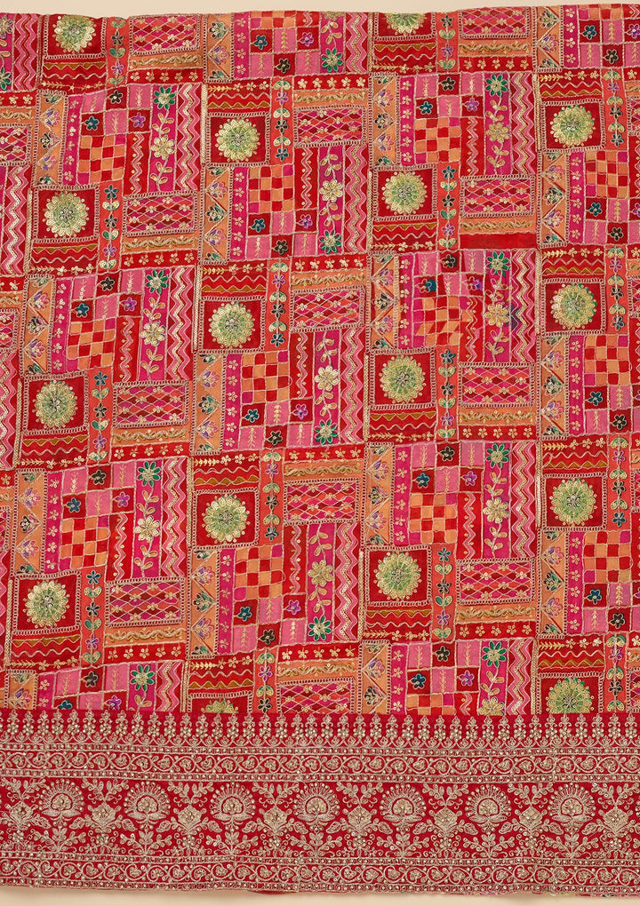 Rani Pink Zariwork Semi Crepe Unstitched Salwar Suit