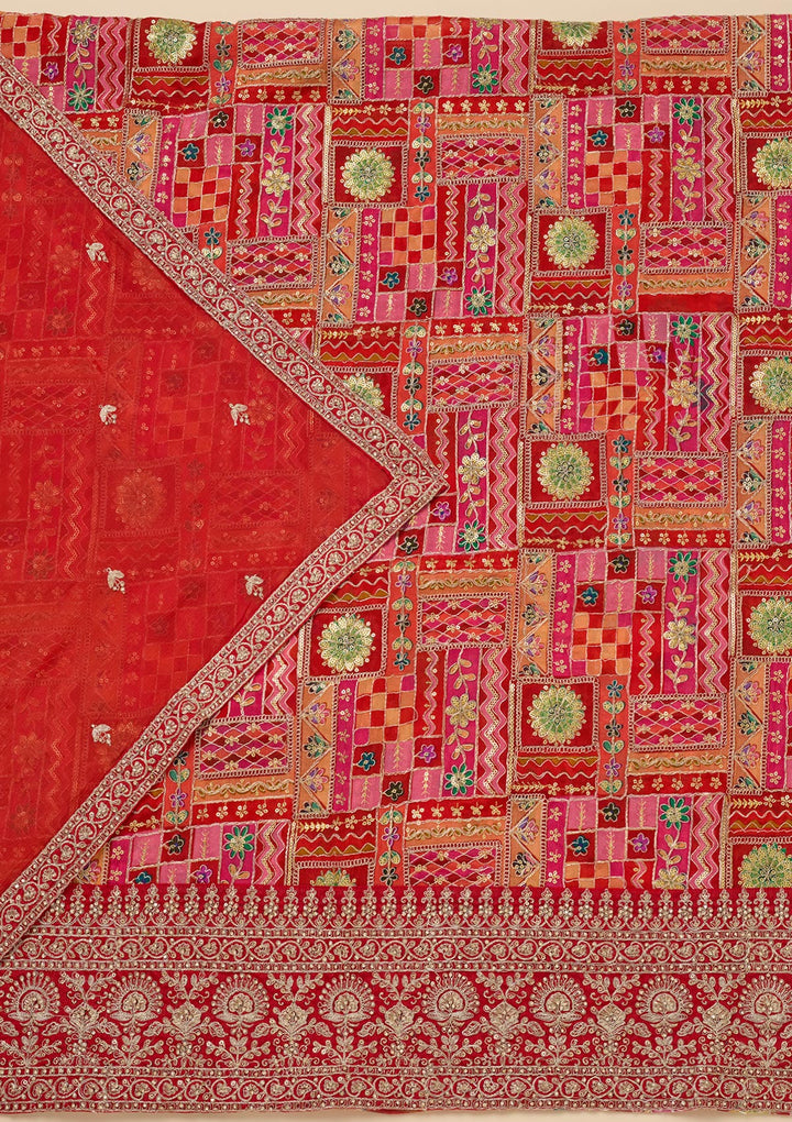 Rani Pink Zariwork Semi Crepe Unstitched Salwar Suit