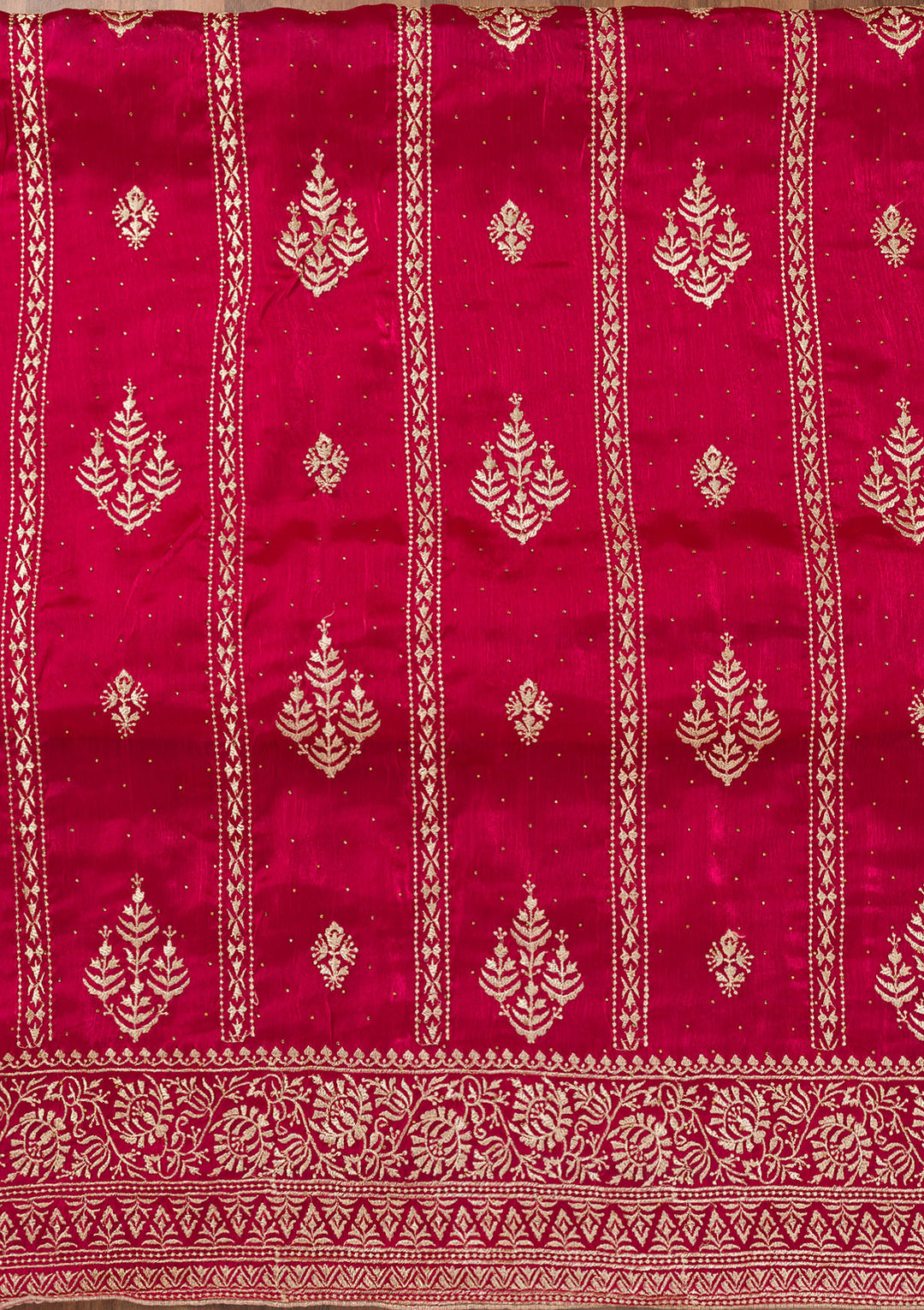 Rani Pink Zariwork Semi Crepe Unstitched Salwar Suit
