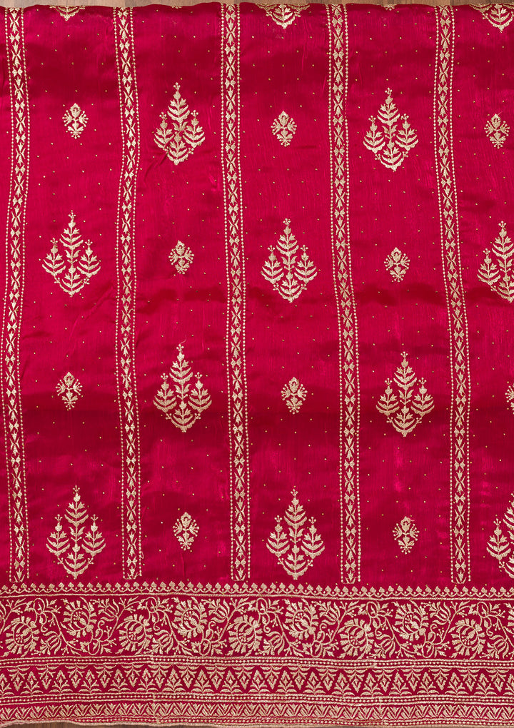 Rani Pink Zariwork Semi Crepe Unstitched Salwar Suit