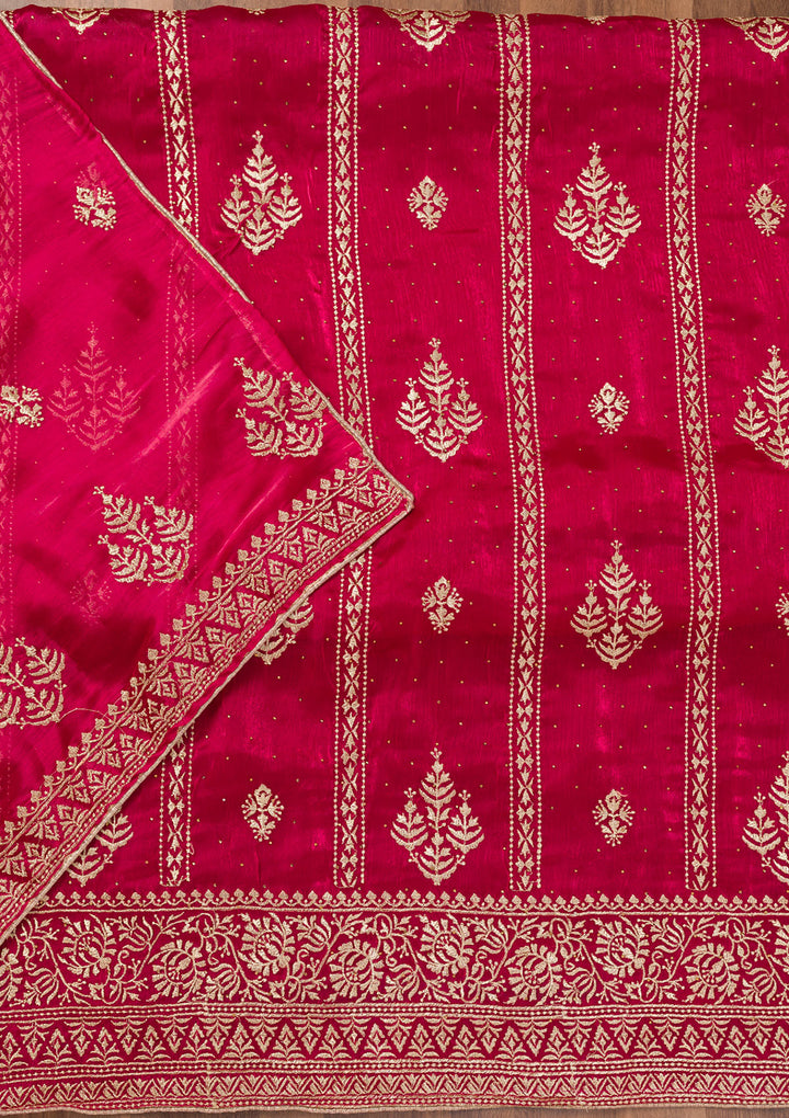 Rani Pink Zariwork Semi Crepe Unstitched Salwar Suit