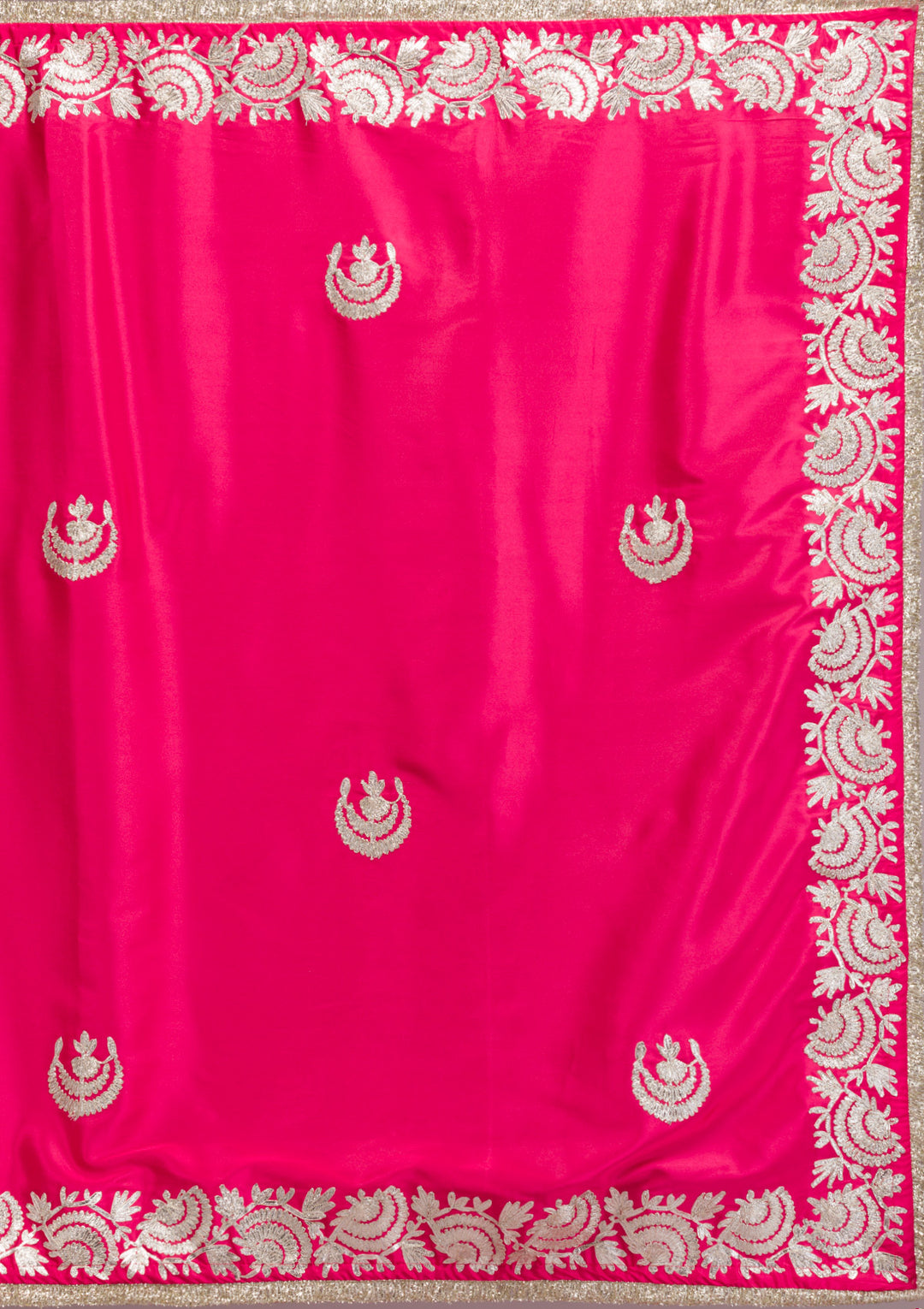 Rani Pink Zariwork Semi Crepe Saree