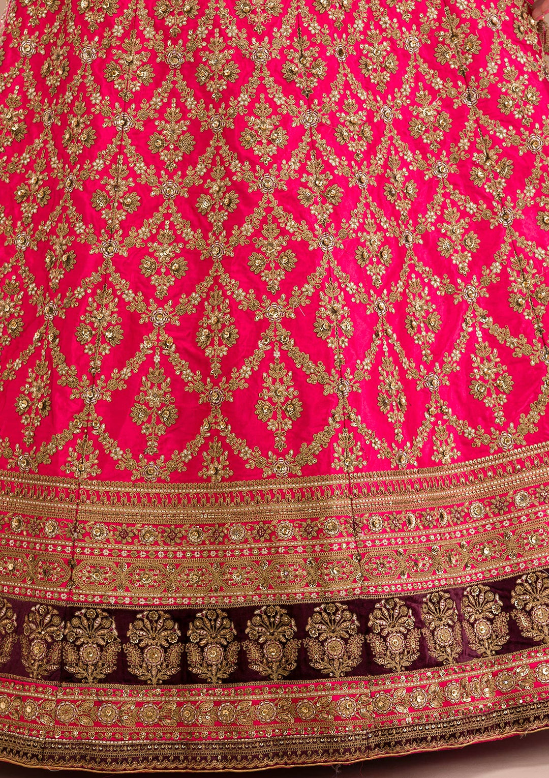 Rani Pink Zariwork Silk Semi Stitched Lehenga