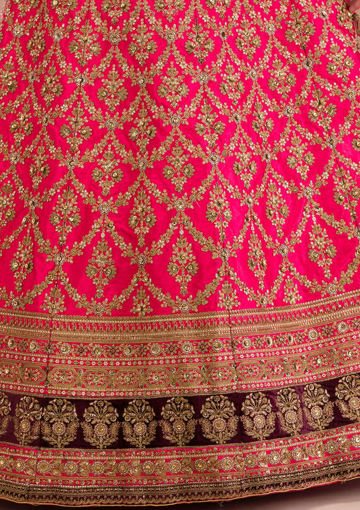 Rani Pink Zariwork Silk Semi Stitched Lehenga
