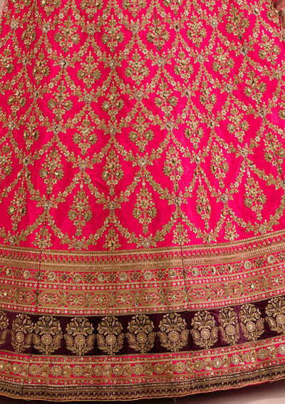 Rani Pink Zariwork Silk Semi Stitched Lehenga