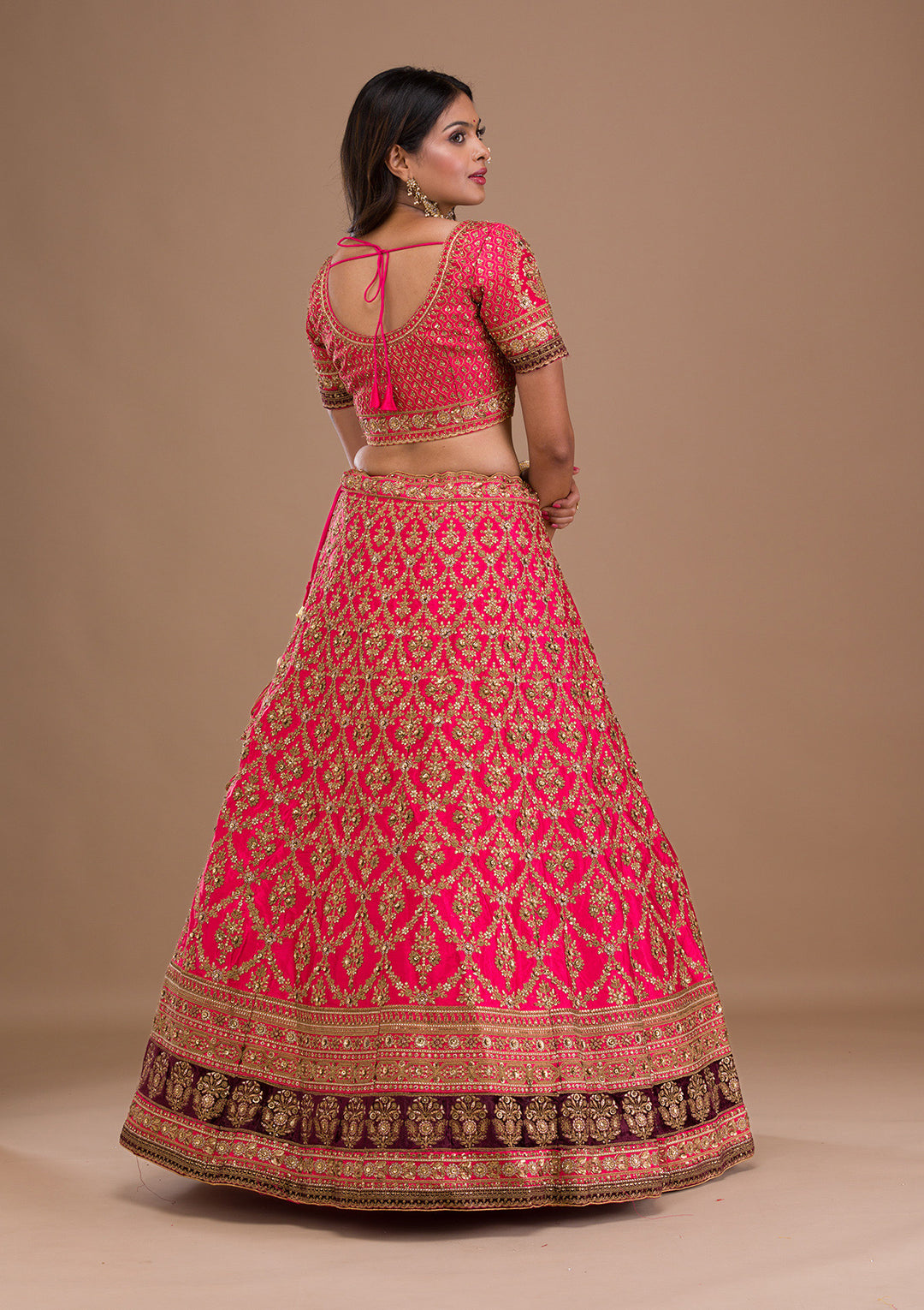 Rani Pink Zariwork Silk Semi Stitched Lehenga