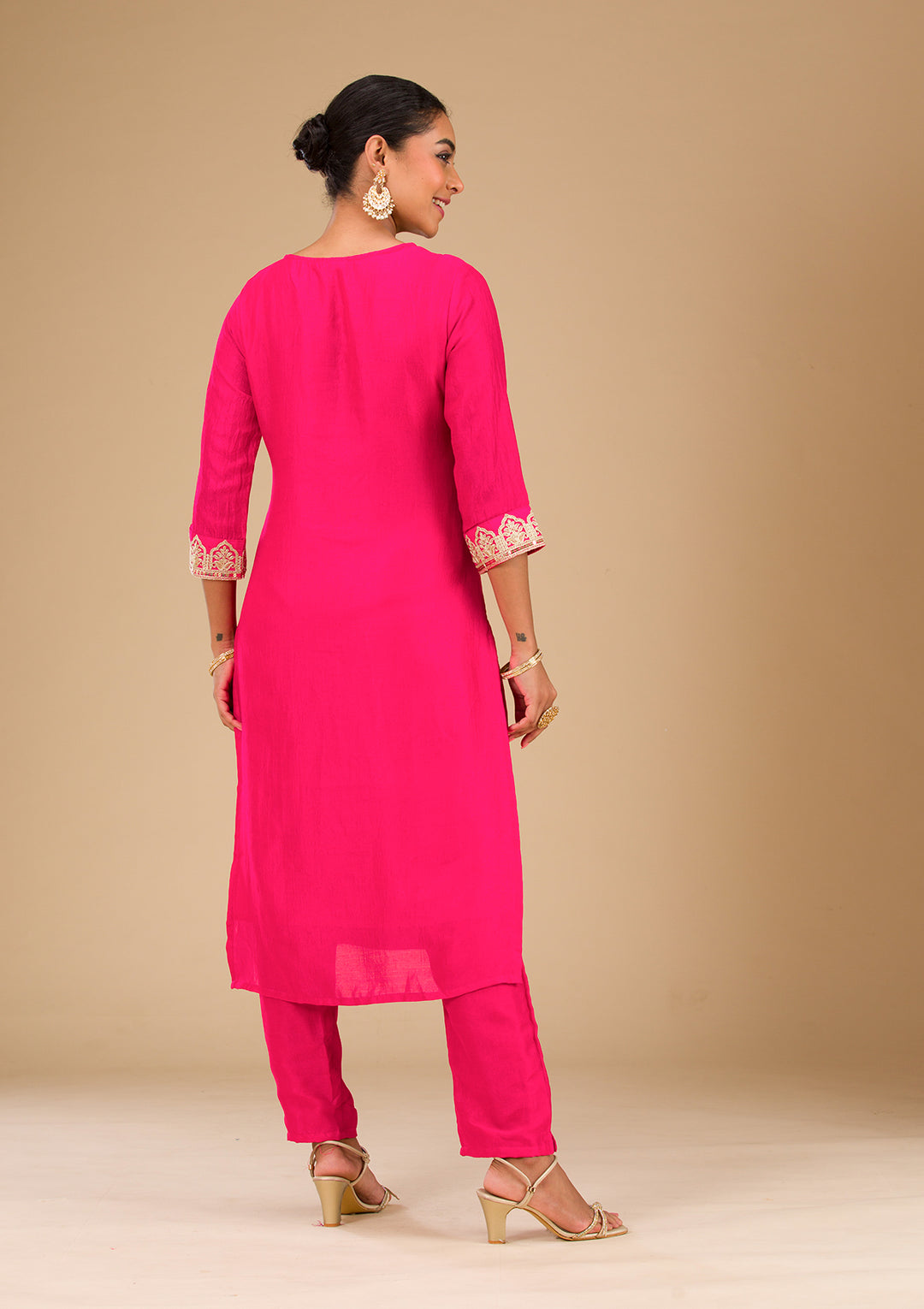 Rani Pink Zariwork Silk Readymade Salwar Suit