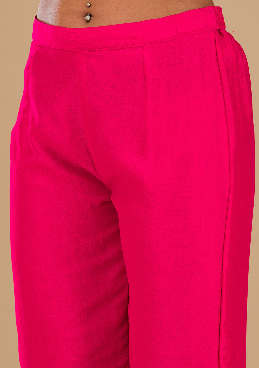 Rani Pink Zariwork Silk Readymade Salwar Suit