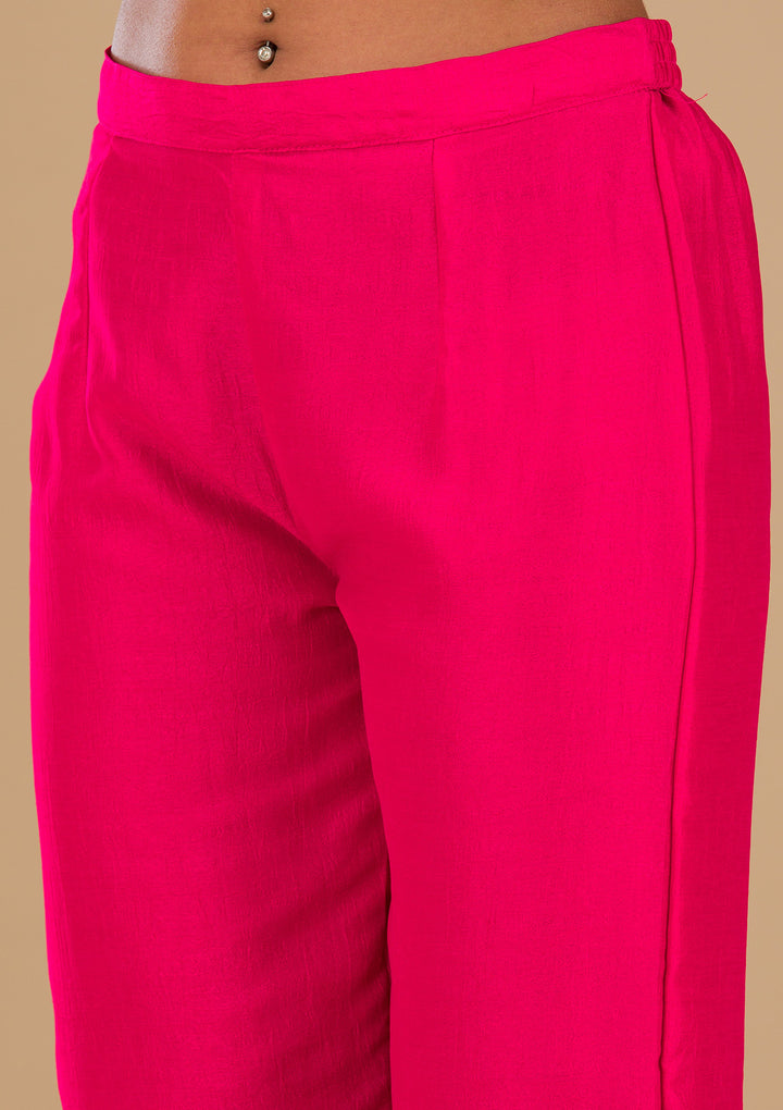 Rani Pink Zariwork Silk Readymade Salwar Suit