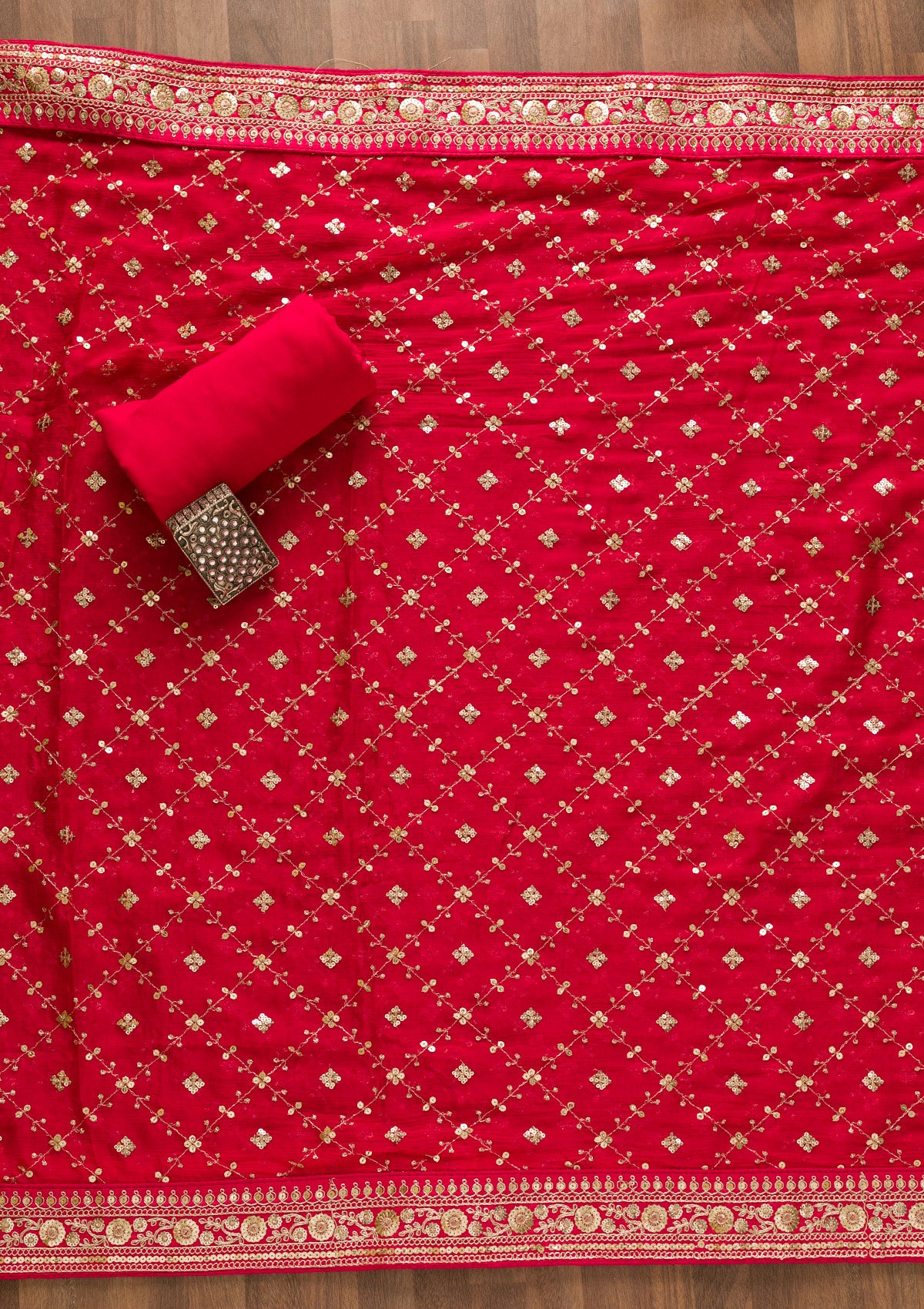 Rani Pink Zariwork Soft Silk Unstitched Salwar Suit-Koskii