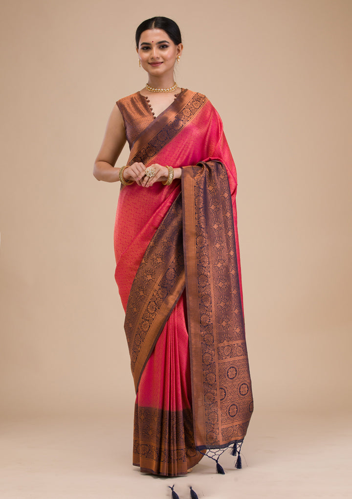 Rani Pink Zariwork Soft Silk Saree