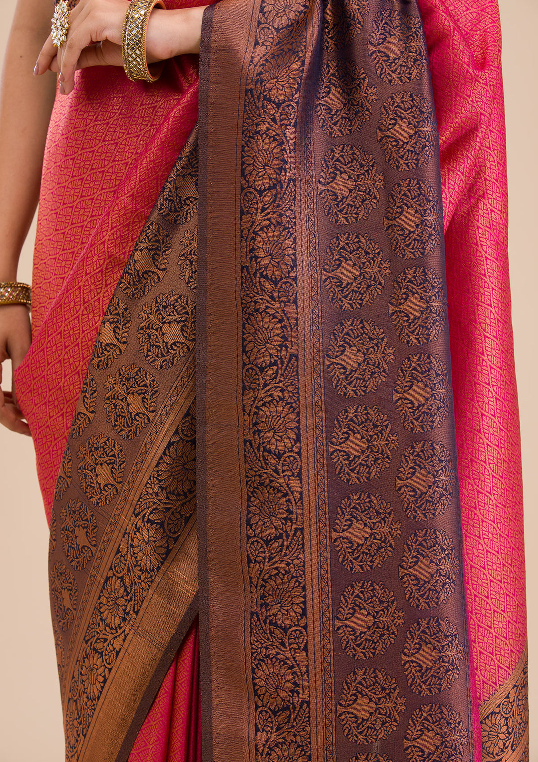 Rani Pink Zariwork Soft Silk Saree