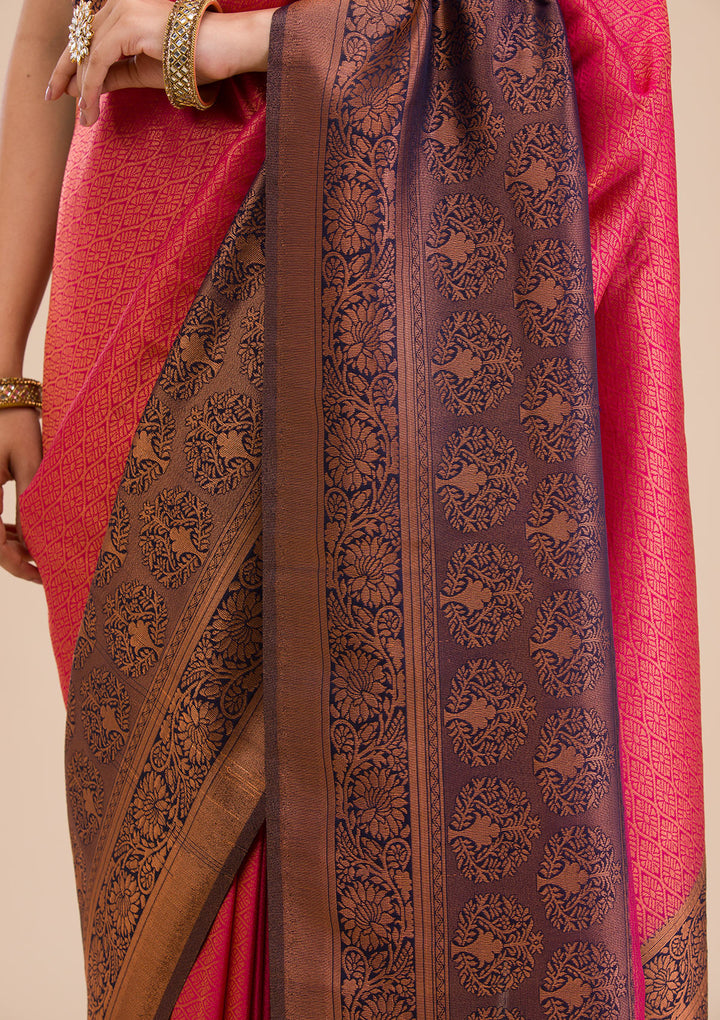 Rani Pink Zariwork Soft Silk Saree