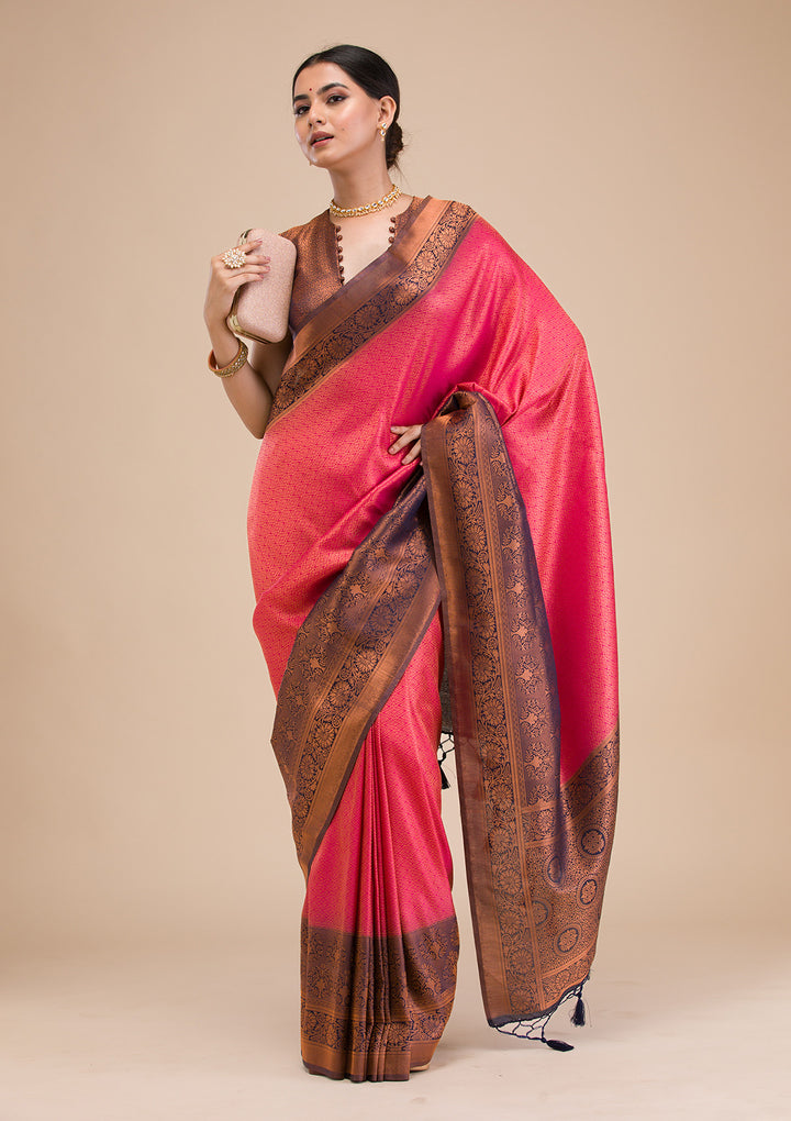 Rani Pink Zariwork Soft Silk Saree
