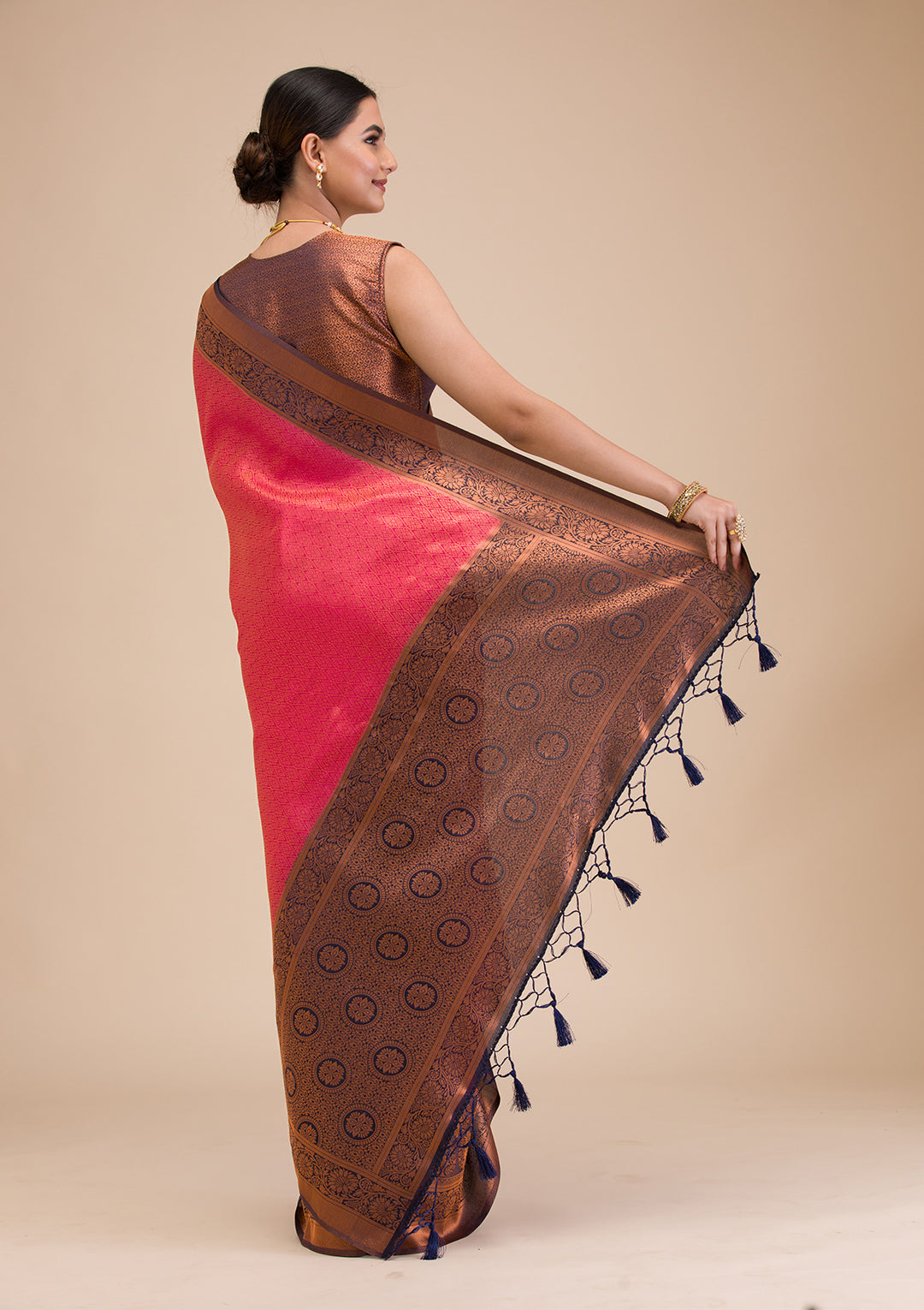 Rani Pink Zariwork Soft Silk Saree