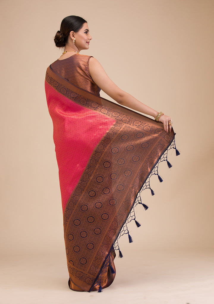 Rani Pink Zariwork Soft Silk Saree