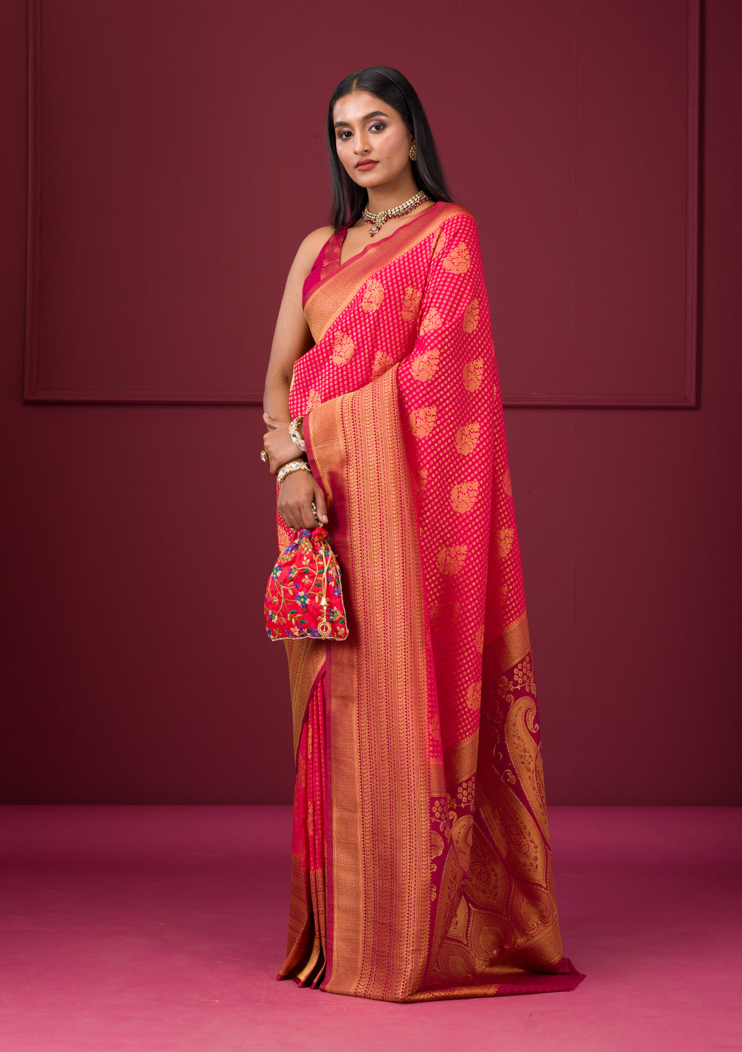 Rani Pink Zariwork Soft Silk Saree