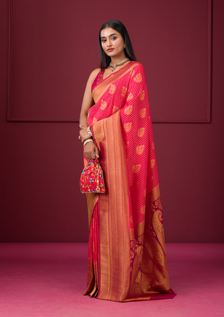Rani Pink Zariwork Soft Silk Saree