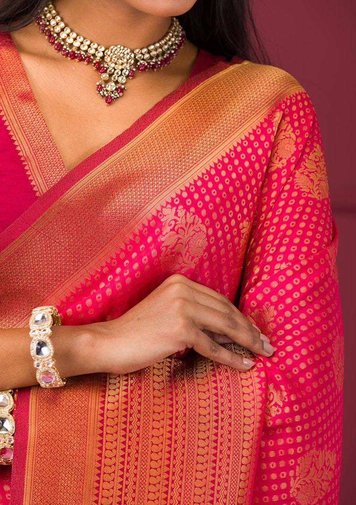 Rani Pink Zariwork Soft Silk Saree