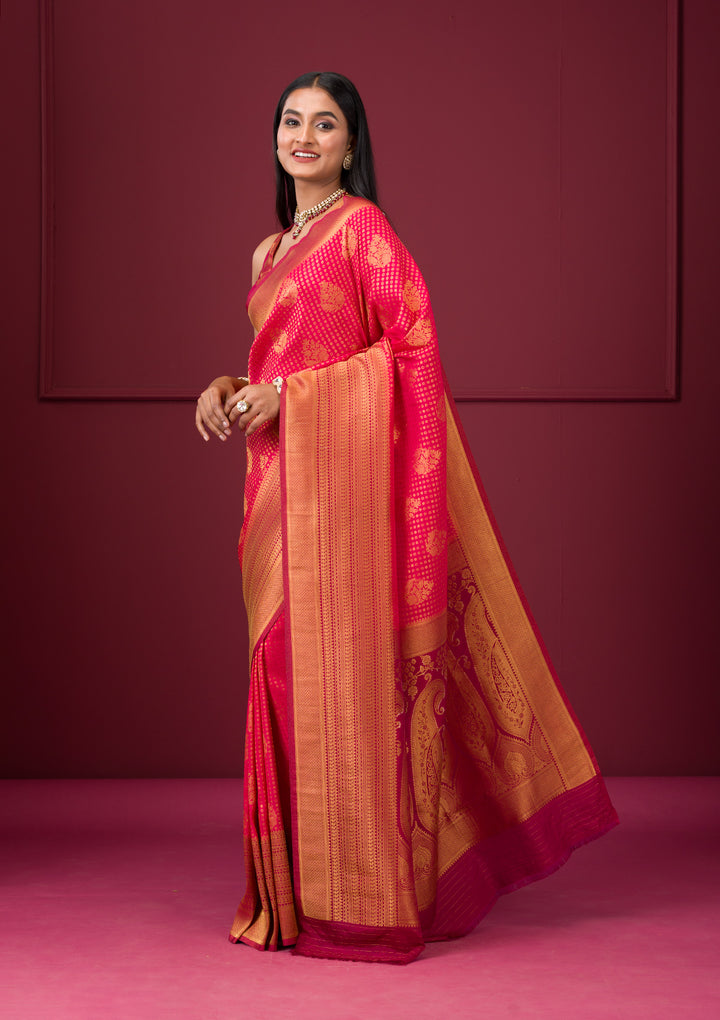 Rani Pink Zariwork Soft Silk Saree