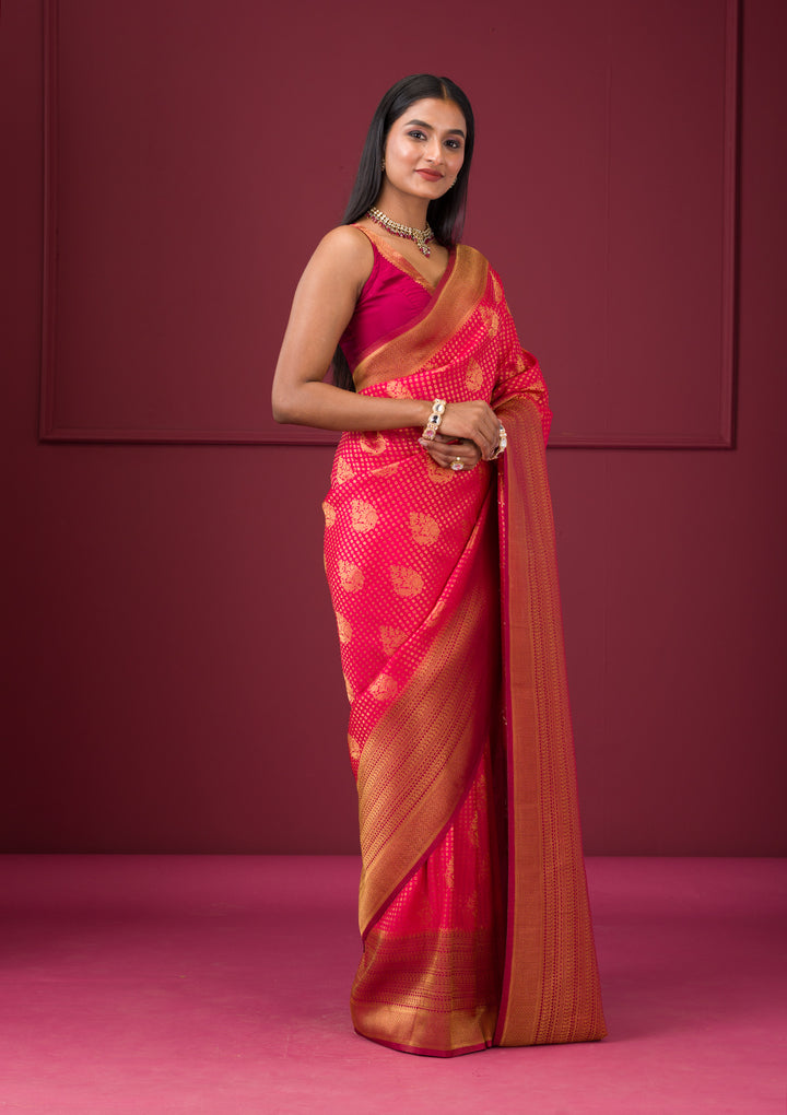 Rani Pink Zariwork Soft Silk Saree