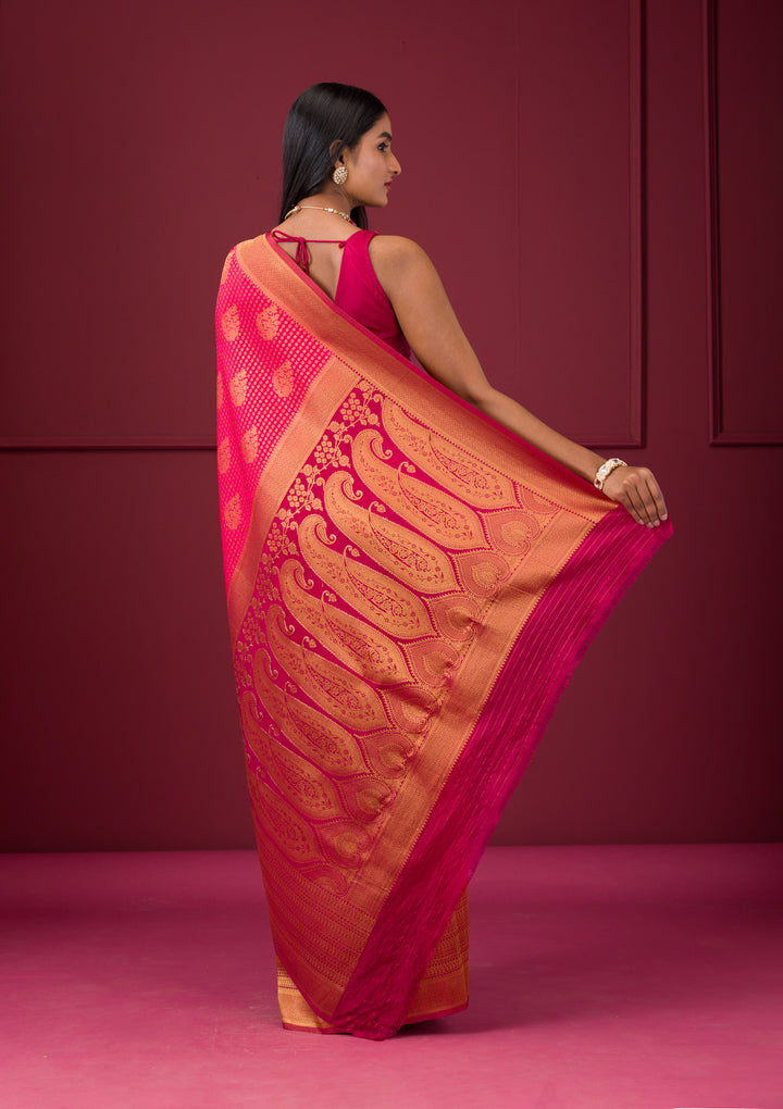 Rani Pink Zariwork Soft Silk Saree