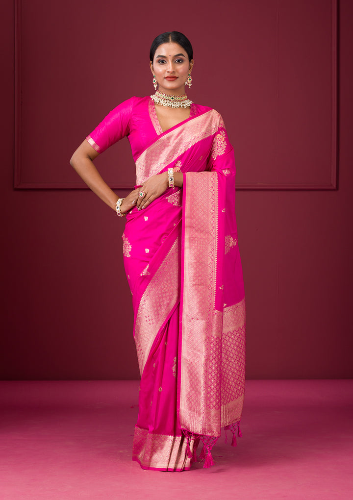 Rani Pink Zariwork Soft Silk Saree