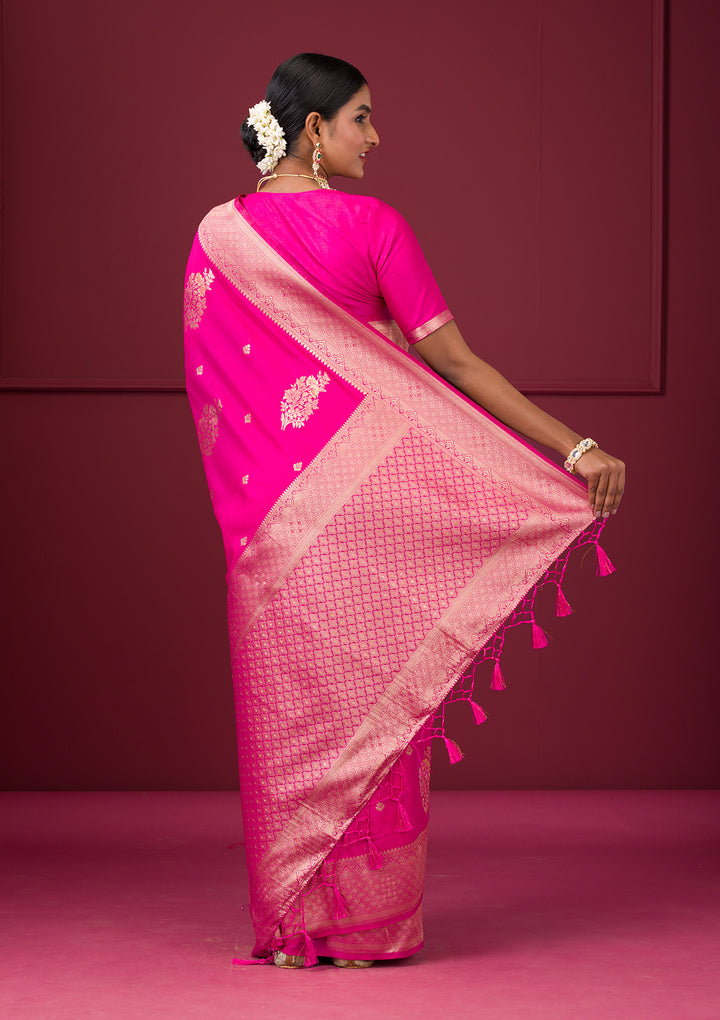 Rani Pink Zariwork Soft Silk Saree