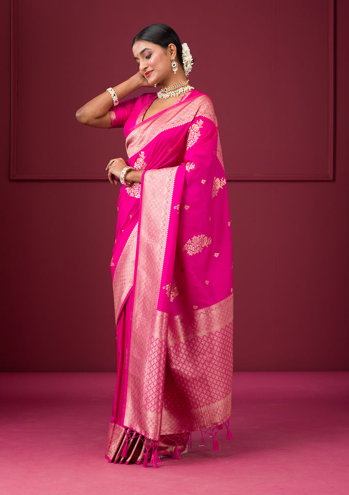 Rani Pink Zariwork Soft Silk Saree