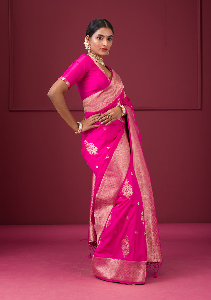 Rani Pink Zariwork Soft Silk Saree