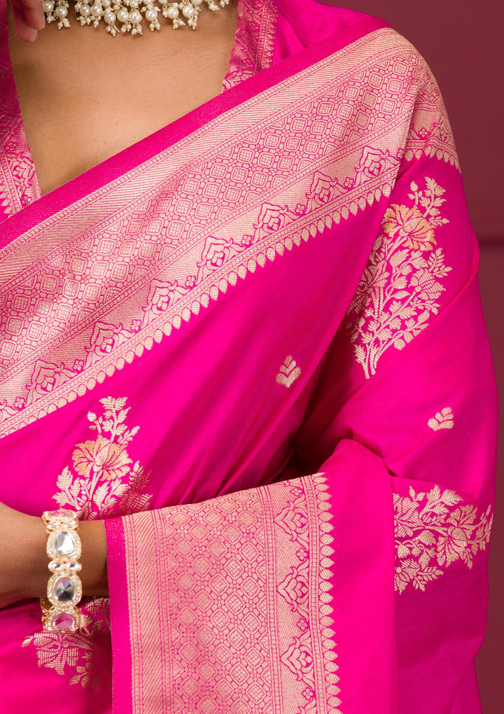 Rani Pink Zariwork Soft Silk Saree