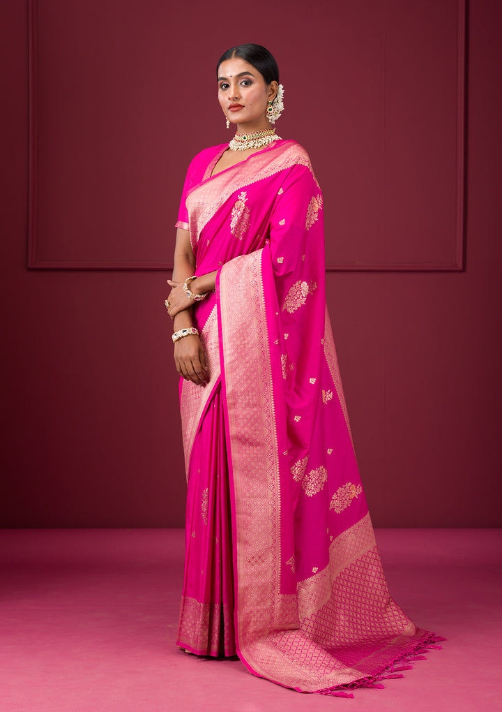 Rani Pink Zariwork Soft Silk Saree