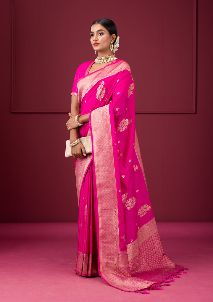 Rani Pink Zariwork Soft Silk Saree