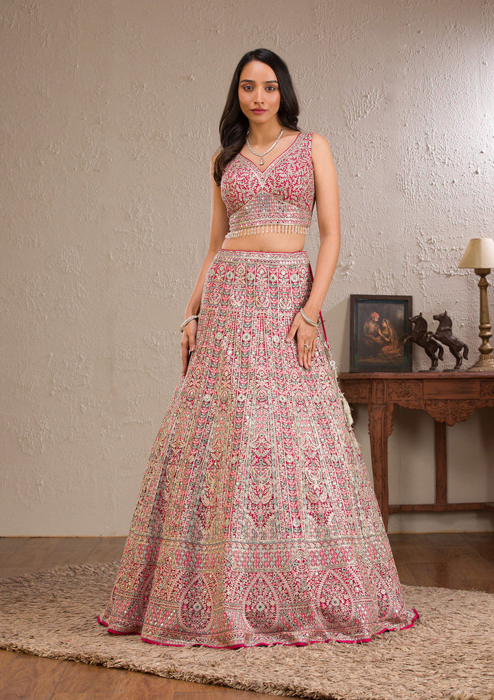 Rani Pink Zariwork Tissue Readymade Lehenga