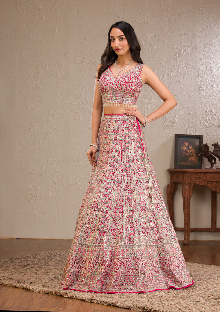 Rani Pink Zariwork Tissue Readymade Lehenga