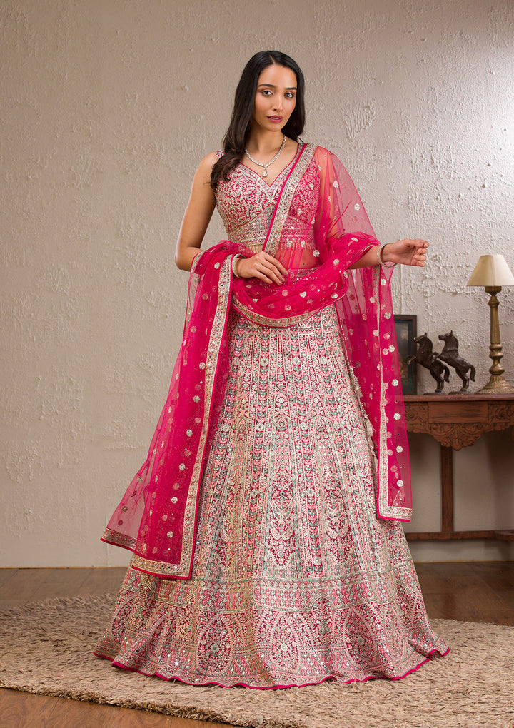 Rani Pink Zariwork Tissue Readymade Lehenga