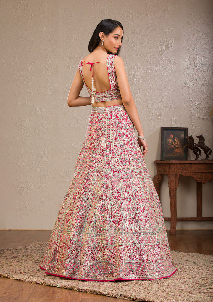 Rani Pink Zariwork Tissue Readymade Lehenga