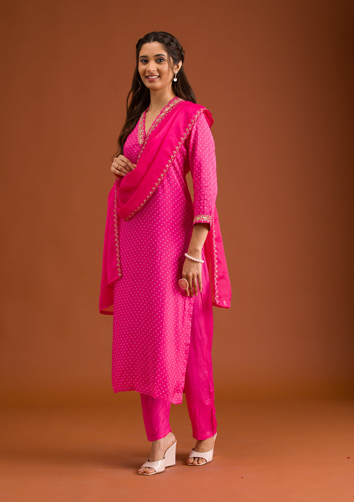Rani Pink Zariwork Tissue Readymade Salwar Suit