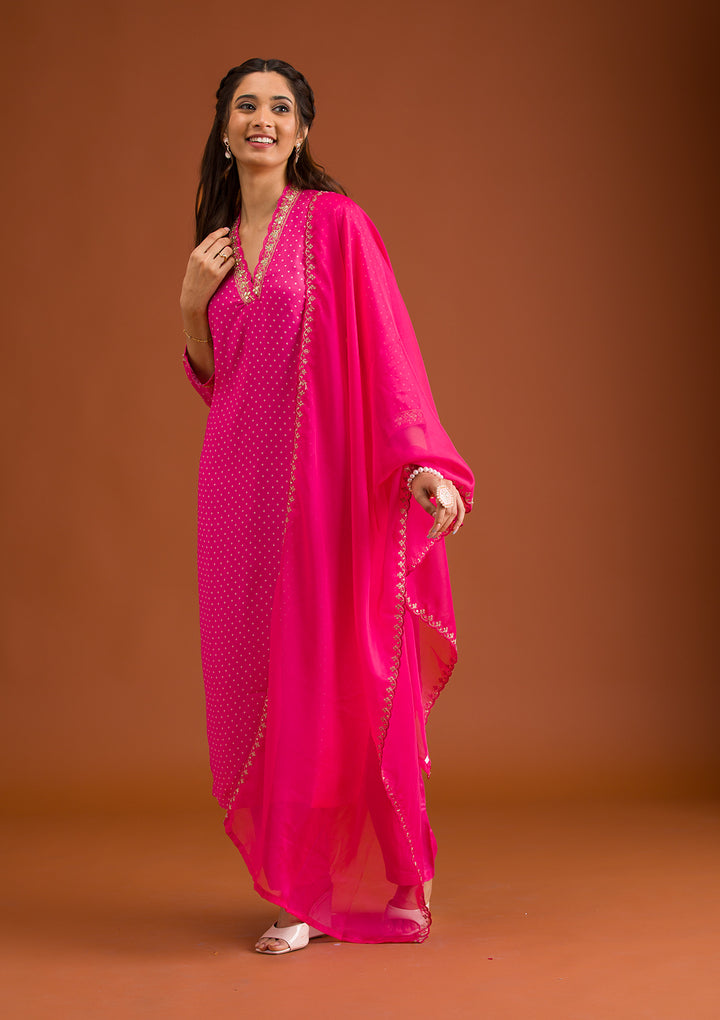 Rani Pink Zariwork Tissue Readymade Salwar Suit